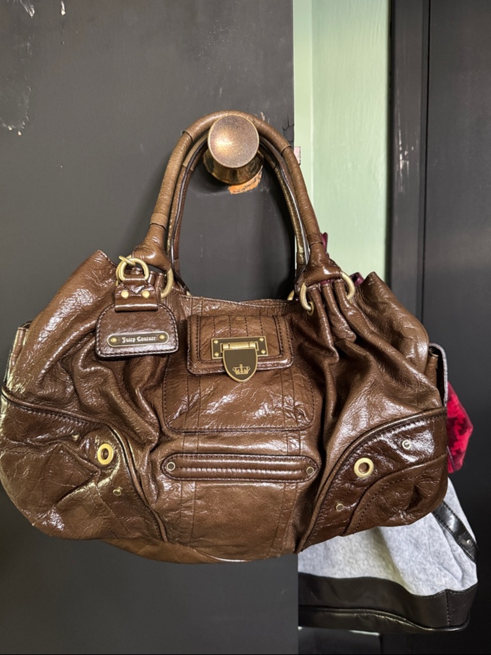Juicy Couture Chocolate Brown Leather Shoulder Bag with Gold Hardware